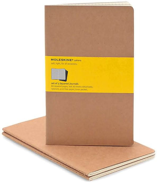 Moleskine Notebook Cahier Set of 3 Large Squared Kraft mag
